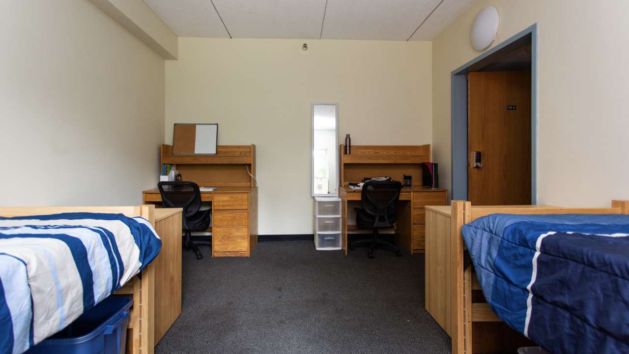 Holloway Hall dorm room, facing wall.