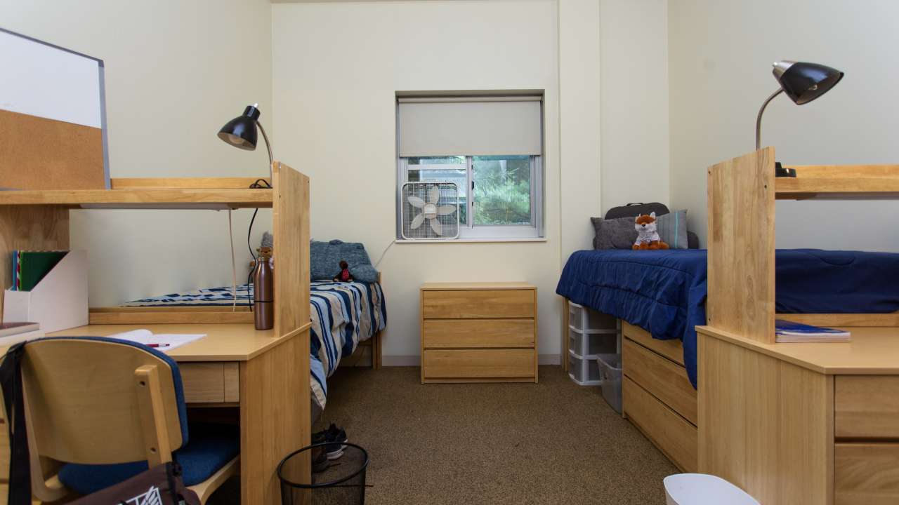 One Butler Court dorm room, facing window.