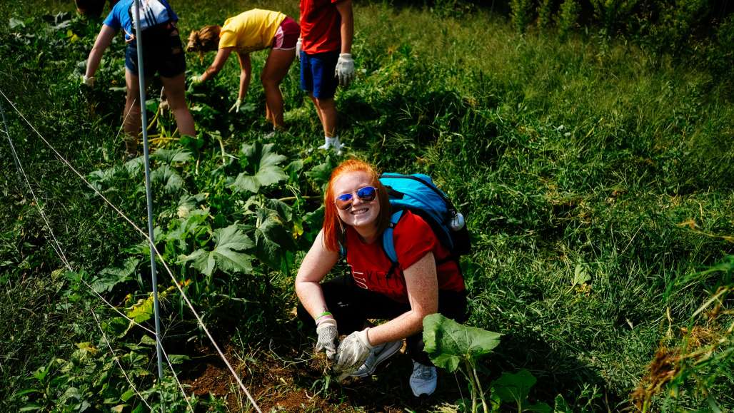 Students gardening on Community Service Day.