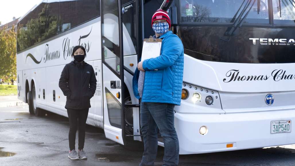 Student and shuttle driver on Election Day