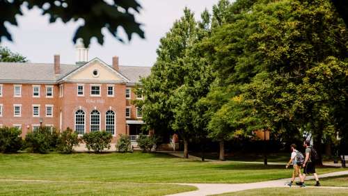 Masked students on quad