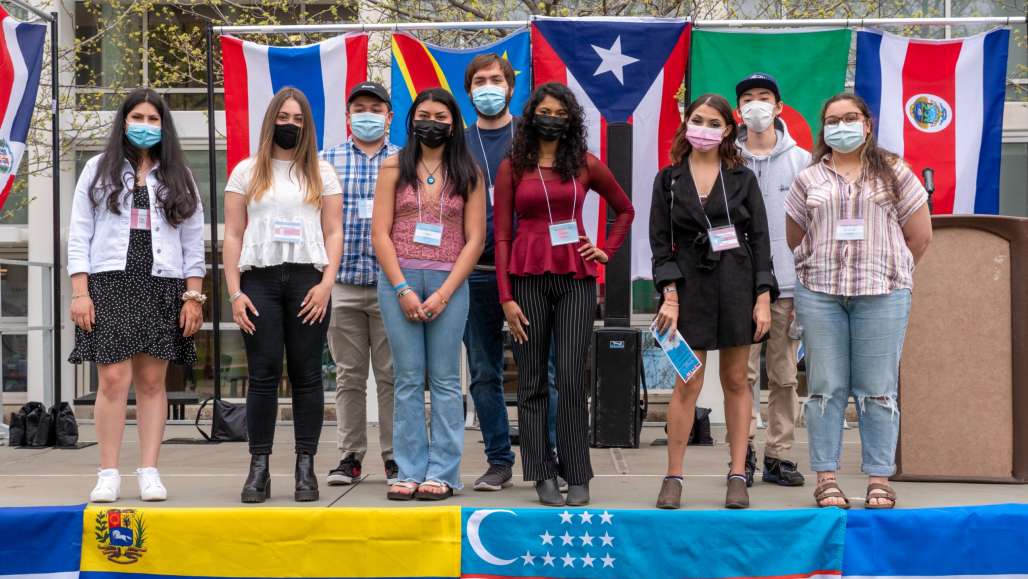 Student presenters at the 2021 Flag Raising Ceremony on the Student Center lawn.