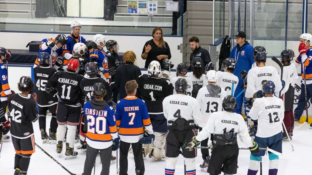 June 15, 2021: The New York Islanders, UBS and the 43 Oak Foundation host a youth clinic with alumnus Arron Asham on June 15, 2021 at the Northwell Health Ice Center.