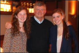 Prof. Paul Vincent with Bridget Love (l) and Megan Olson (r) at a Krakow restaurant.