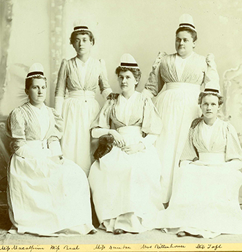 The first class to graduate from the Cheshire Hospital School of Nursing (then the Elliot City Hospital) in 1895.