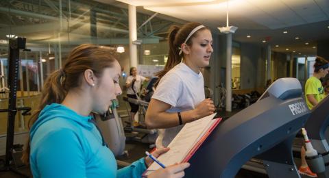 Students in fitness center