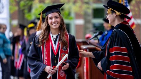 Fiona Acton, a sociology major from New York, was among more than 600 Keene State students to walk across the stage during commencement ceremonies on campus Saturday.